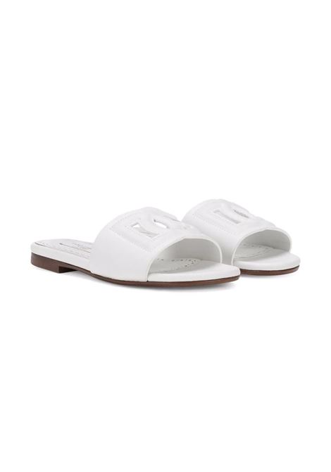 DOLCE & GABBANA KIDS Slide In Pelle Bianca Con Logo DG - DOLCE & GABBANA KIDS Saldi