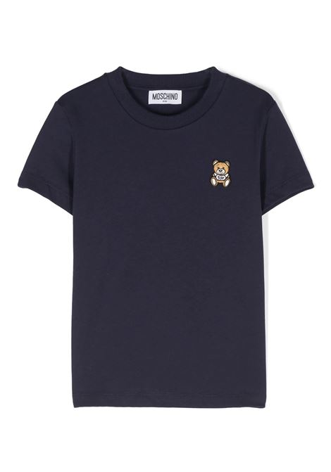 MOSCHINO KIDS T-Shirt Blu Con Patch Moschino Teddy Bear Sul Punto Cuore - MOSCHINO KIDS Vendita Economica
