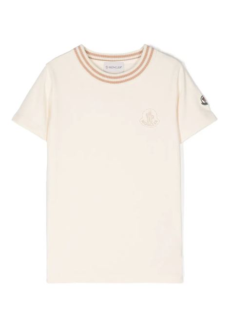 MONCLER ENFANT T-Shirt Bianca Con Logo Ricamato - MONCLER ENFANT Saldi Di Fabbrica