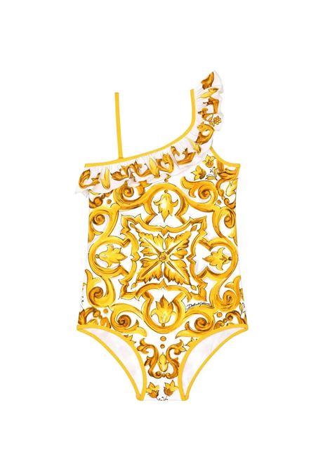 DOLCE & GABBANA KIDS Costume Intero Con Stampa Maiolica Gialla - DOLCE & GABBANA KIDS