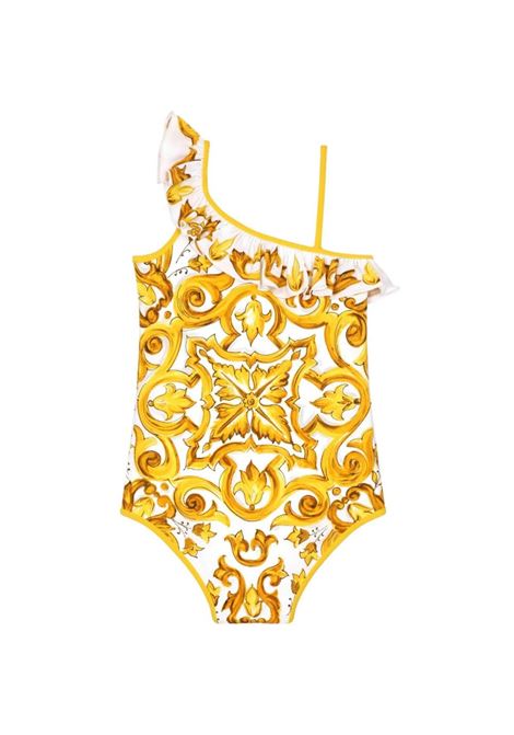 DOLCE & GABBANA KIDS Costume Intero Con Stampa Maiolica Gialla - DOLCE & GABBANA KIDS Nuova