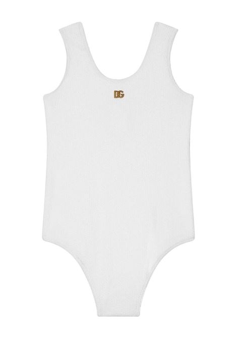 DOLCE & GABBANA KIDS Costume Intero Bianco Con Logo DG In Metallo - DOLCE & GABBANA KIDS Moda