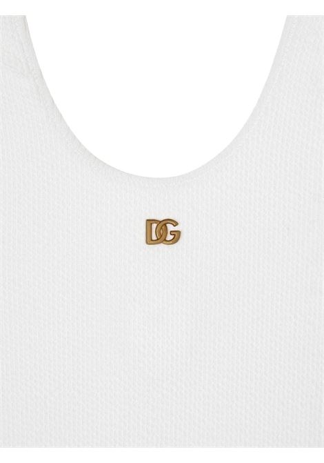 DOLCE & GABBANA KIDS Costume Intero Bianco Con Logo DG In Metallo - DOLCE & GABBANA KIDS Moda