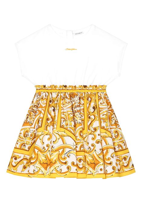 DOLCE & GABBANA KIDS Abito In Jersey e Popeline Con Stampa Maiolica Gialla - DOLCE & GABBANA KIDS Negozio online di fabbrica