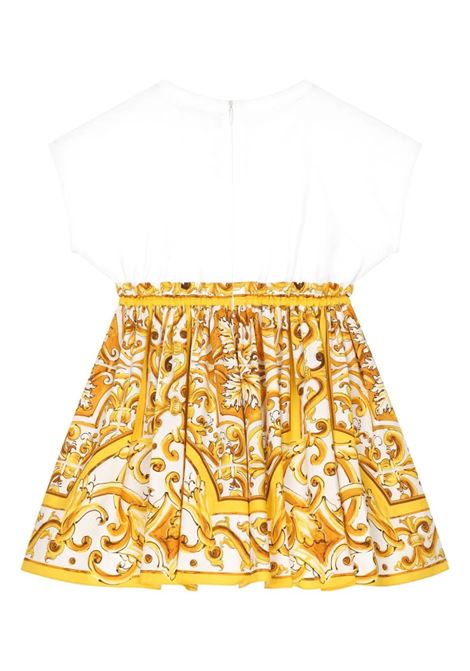 DOLCE & GABBANA KIDS Abito In Jersey e Popeline Con Stampa Maiolica Gialla - DOLCE & GABBANA KIDS Negozio online di fabbrica