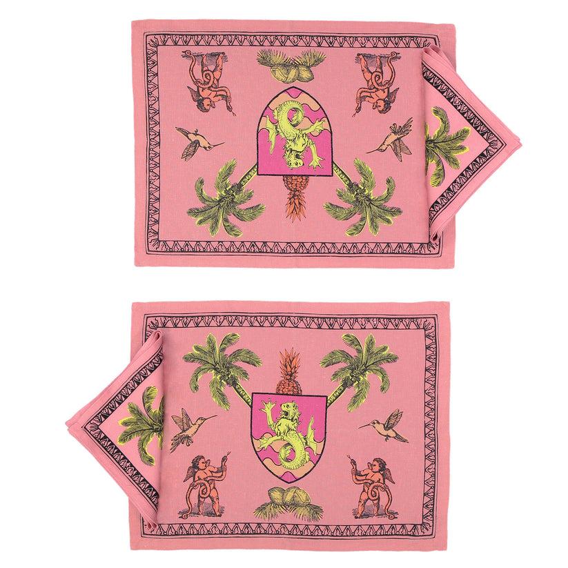 Sans Tabù Tovagliette Americane rosa in lino grezzo & 2 tovaglioli - Pop of Arms In Vendita
