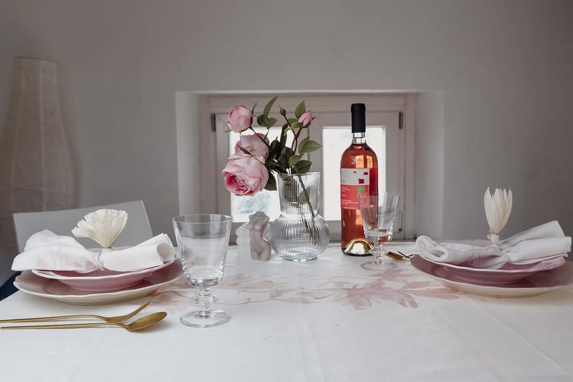 Sans Tabù Runner in lino grezzo ricamato & 2 tovaglioli - Peach Blossom Comprane uno, ottenene uno gratis