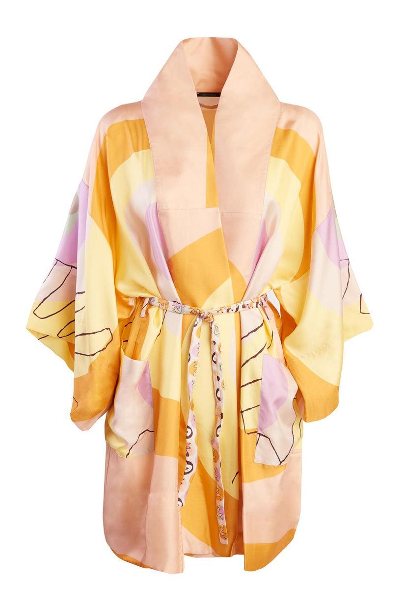 Sans Tabù Kimono corto pura seta manica lunga "Il bacio" – Nude Sottocosto