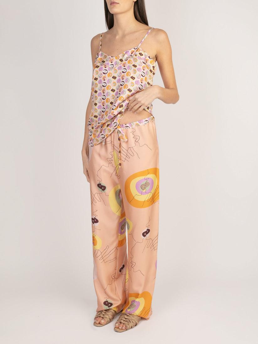 Sans Tabù Pantaloni lunghi in pura seta “Il Bacio Grande” - Nude Sconto