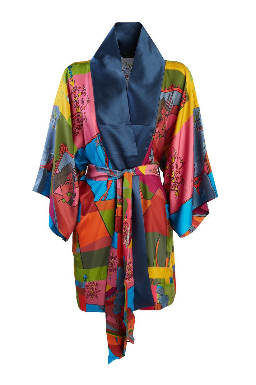 Sans Tabù Kimono corto pura seta manica lunga “Specchio Delle Mie Brame” - Dark Rose Offerta