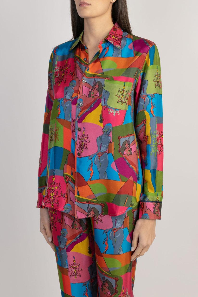 Sans Tabù Camicia in pura seta a maniche lunghe “Specchio delle mie brame” - Dark Rose Duty-free