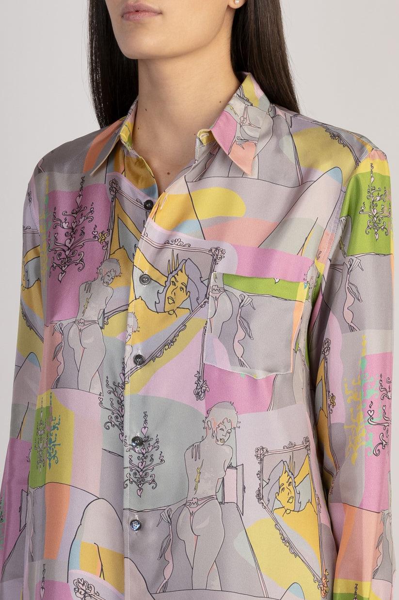 Sans Tabù Camicia in pura seta a maniche lunghe “Specchio Delle Mie Brame”- Rose Offerta