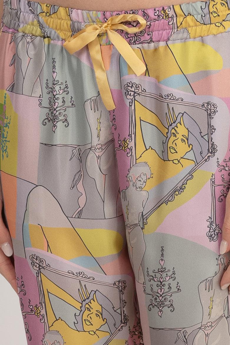 Sans Tabù Pantaloni lunghi in pura seta “Specchio delle mie brame” - Rose Saldi