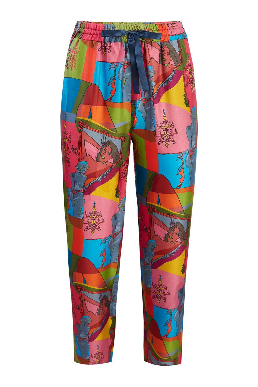 Sans Tabù Pantaloni lunghi in pura seta “Specchio delle mie brame” - Dark Rose Offerte