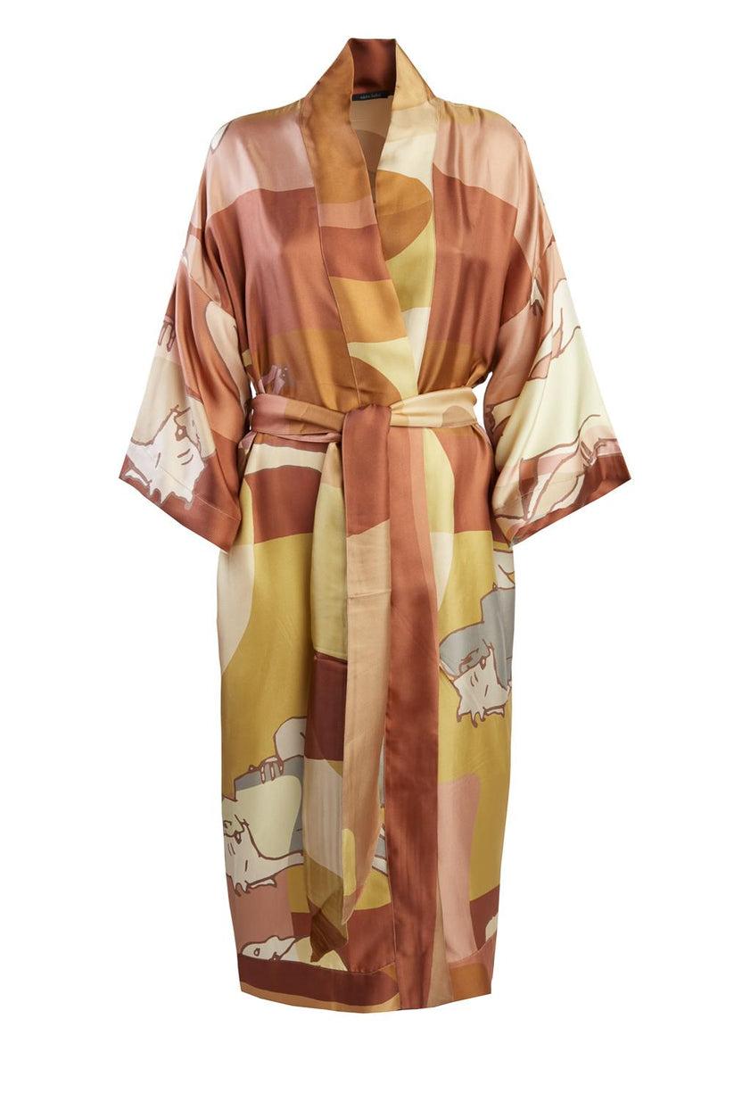 Sans Tabù Kimono lungo manica a ¾ pura seta "L'amore" - Twilight Sconto di tempo limitato