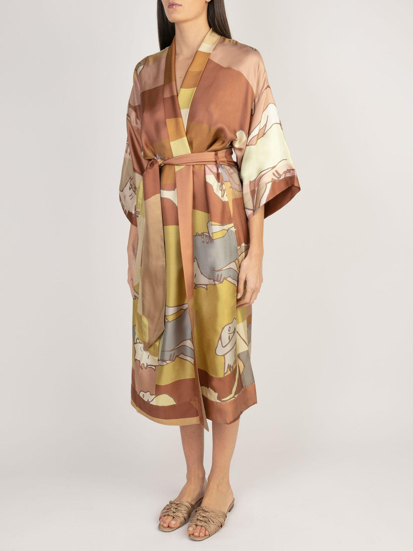 Sans Tabù Kimono lungo manica a ¾ pura seta "L'amore" - Twilight Sconto di tempo limitato