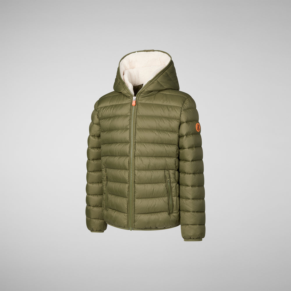 Save the duck PIUMINO ANIMAL FREE BAMBINO FINNEGAN DUSTY OLIVE Consegna Veloce