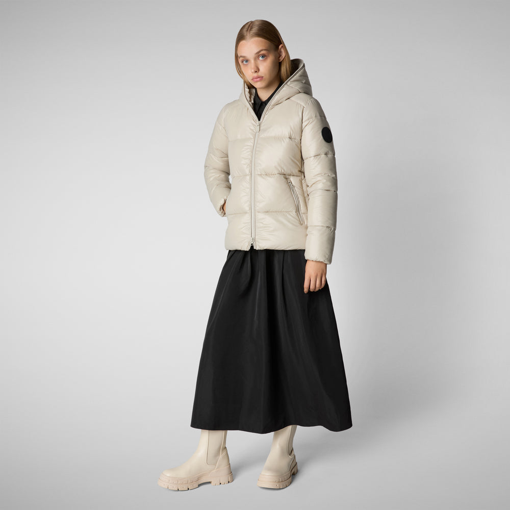 Save the duck PIUMINO ANIMAL FREE CON CAPPUCCIO DONNA LOIS RAINY BEIGE In Vendita