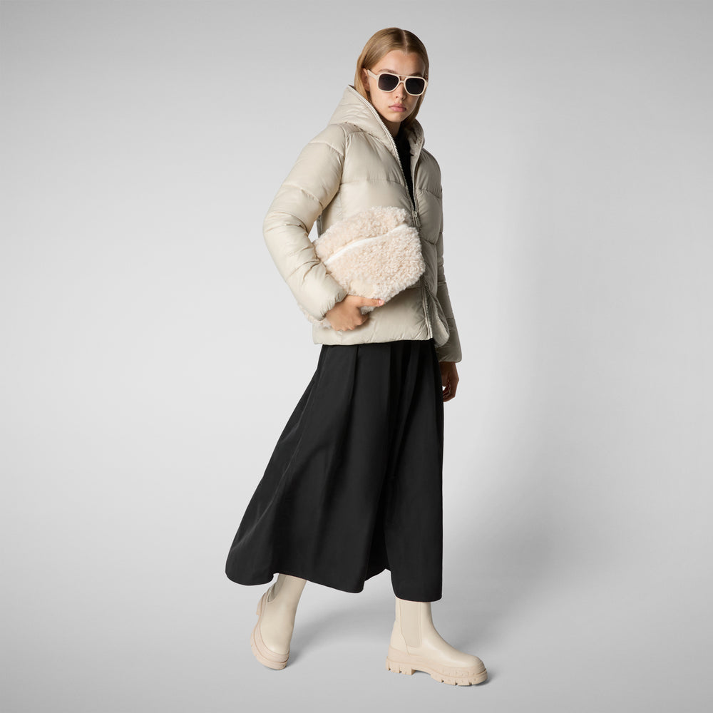 Save the duck PIUMINO ANIMAL FREE CON CAPPUCCIO DONNA LOIS RAINY BEIGE In Vendita