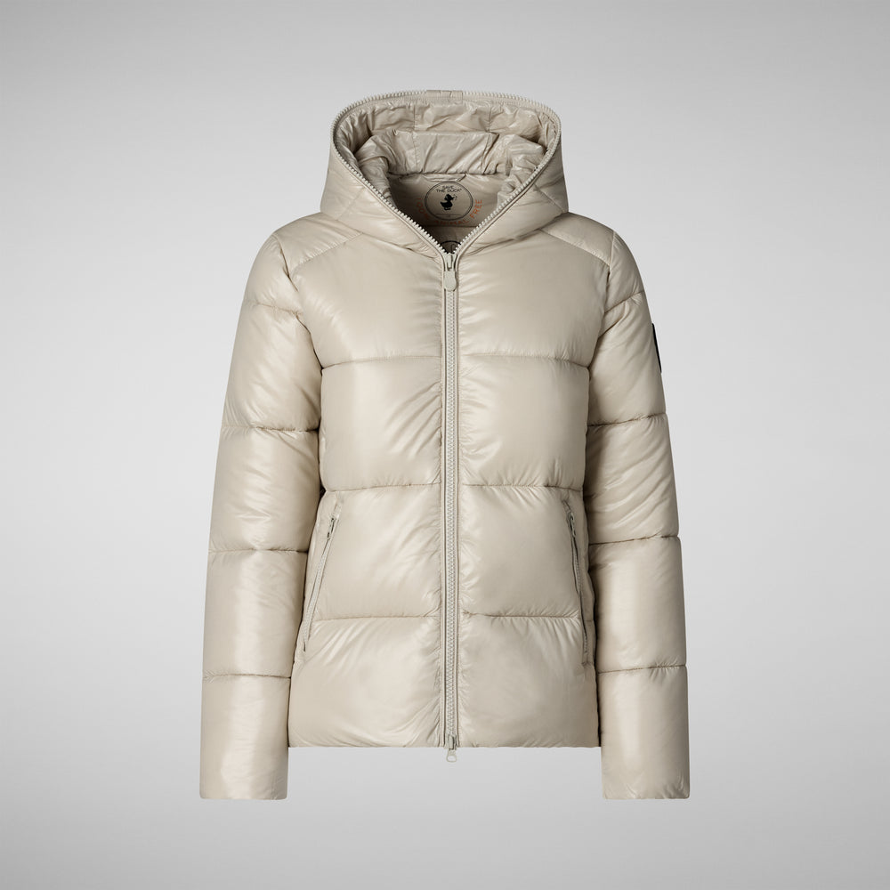 Save the duck PIUMINO ANIMAL FREE CON CAPPUCCIO DONNA LOIS RAINY BEIGE In Vendita