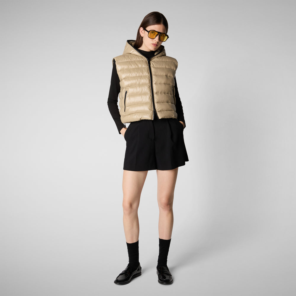 Save the duck GILET CON CAPPUCCIO DONNA ROMINA BEIGE Vendita Calda