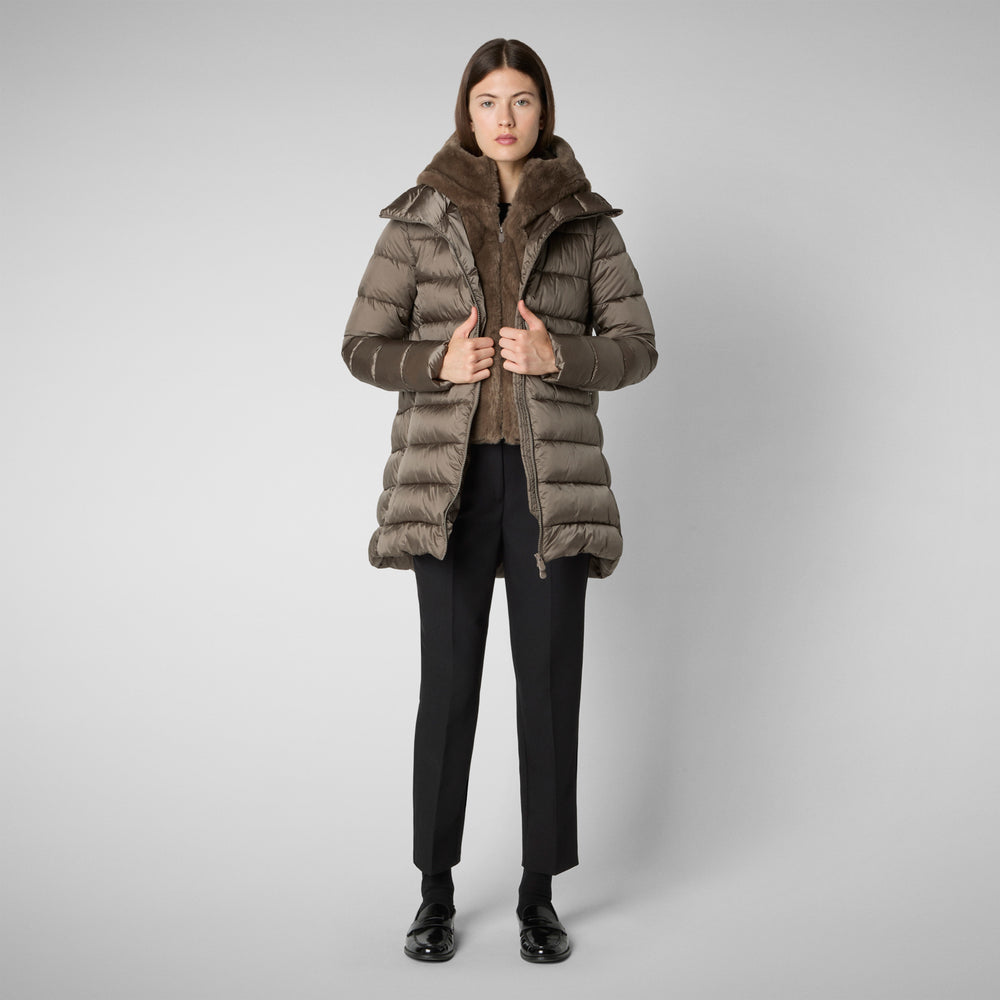 Save the duck PIUMINO ANIMAL FREE CON CAPPUCCIO DONNA MATILDA GRIGIO FANGO Negozio