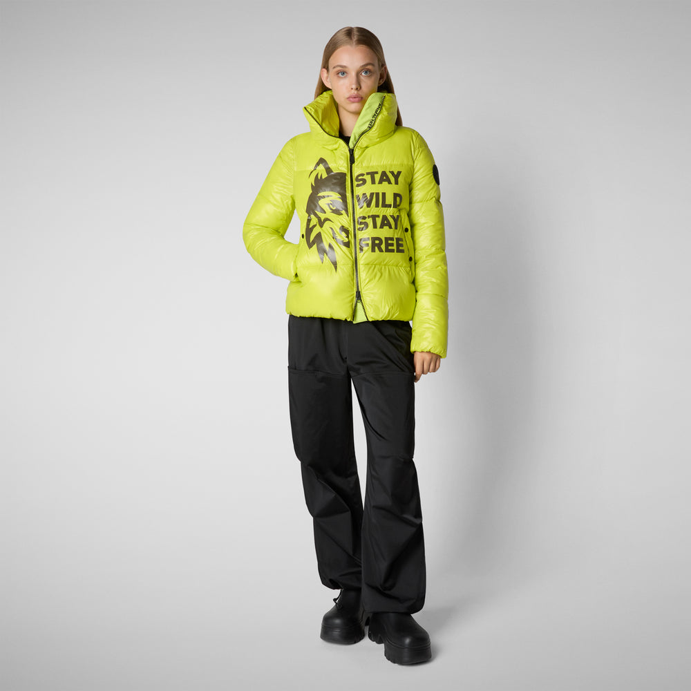 Save the duck GIACCA DONNA IVY VERDE LIME WOLF PRINT In Linea