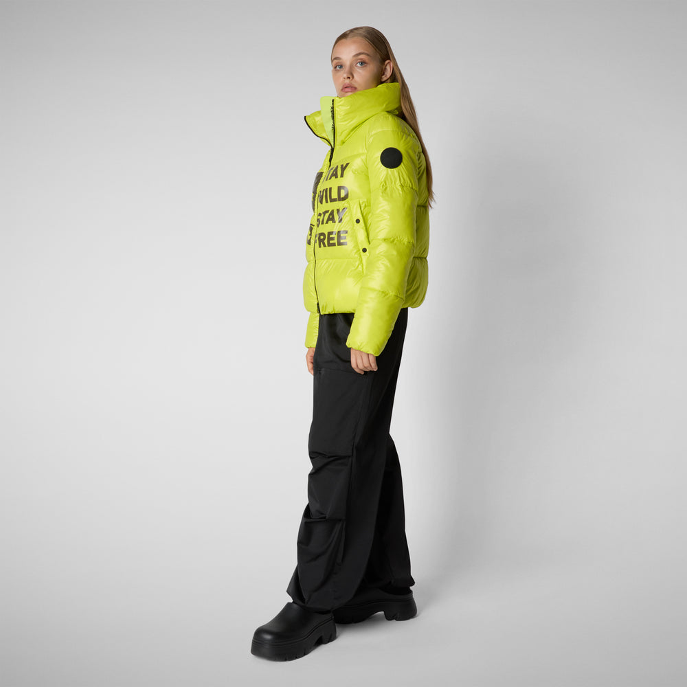 Save the duck GIACCA DONNA IVY VERDE LIME WOLF PRINT In Linea