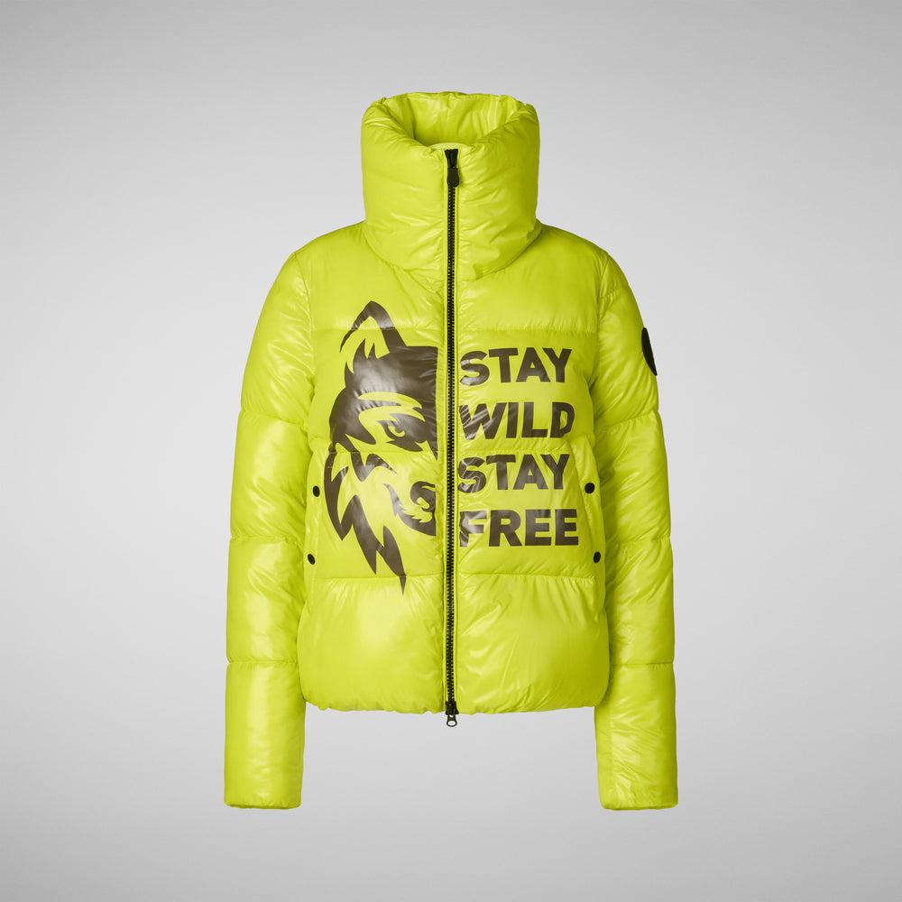 Save the duck GIACCA DONNA IVY VERDE LIME WOLF PRINT In Linea