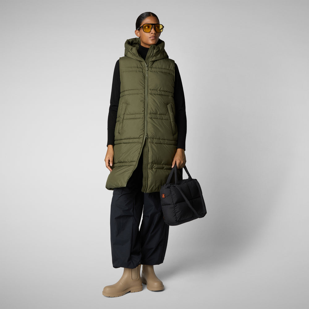 Save the duck GILET CON CAPPUCCIO DONNA JUDEE SHERWOOD GREEN Spedizione Gratuita