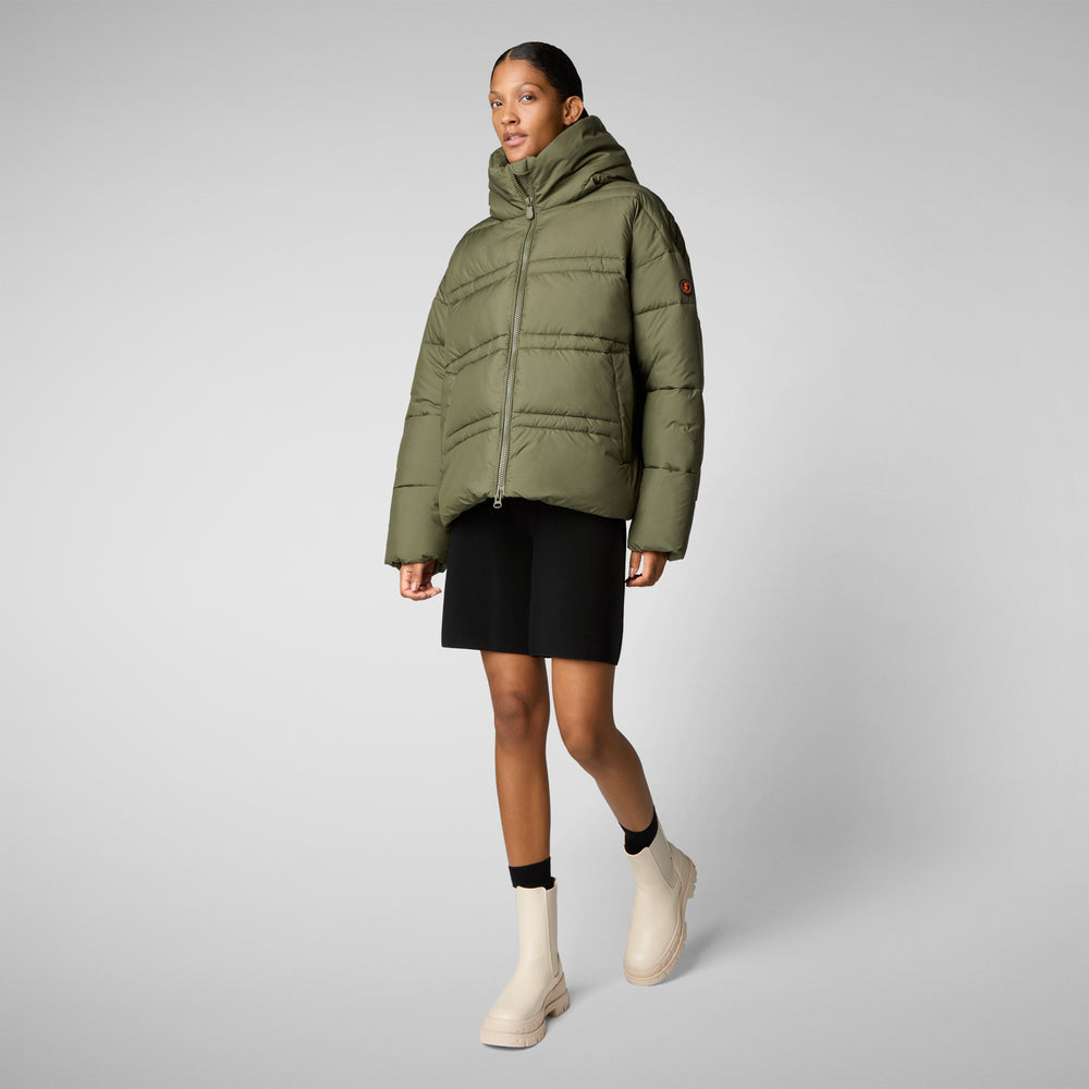 Save the duck PIUMINO ANIMAL FREE CON CAPPUCCIO DONNA KERI VERDE FORESTA Pezzi Unici