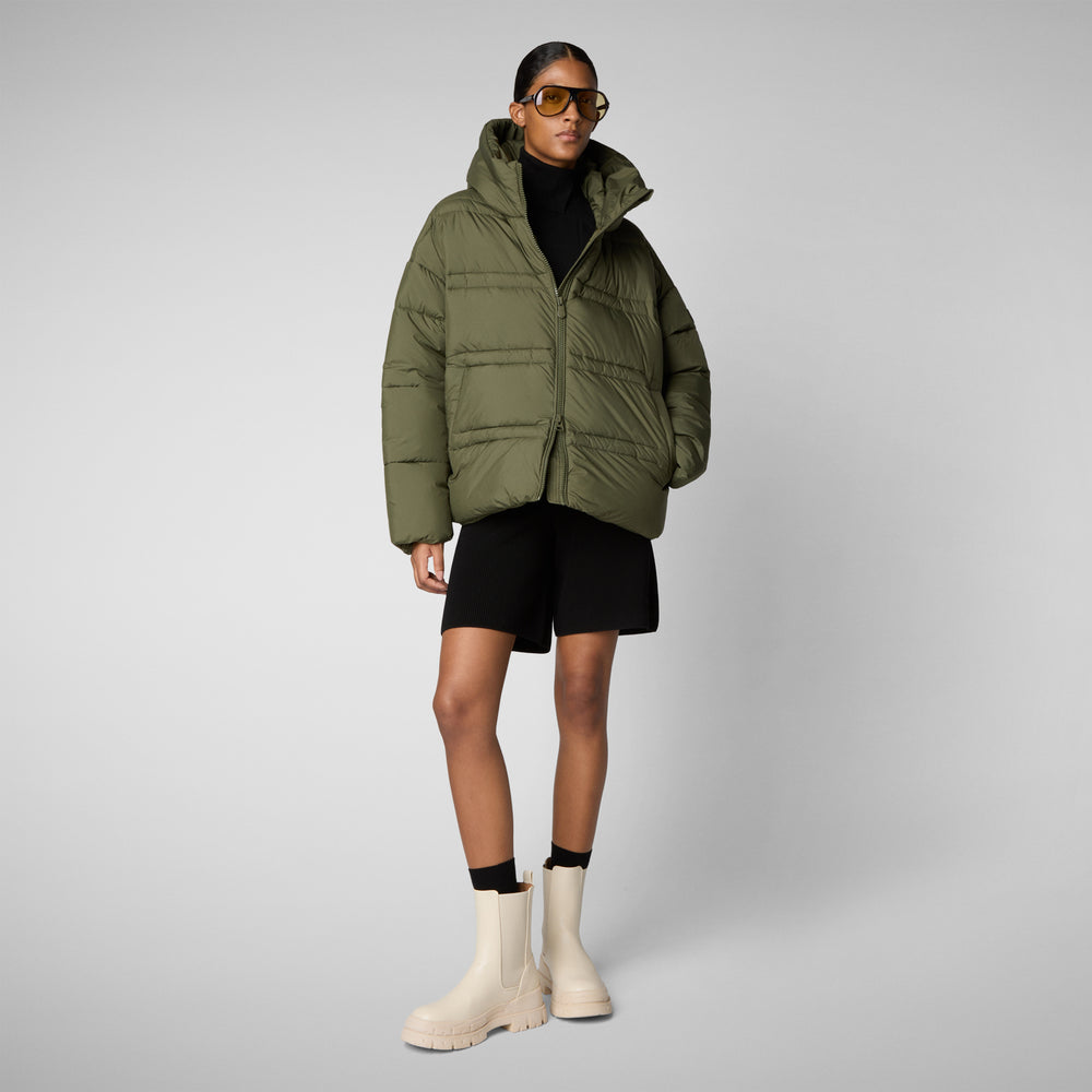 Save the duck PIUMINO ANIMAL FREE CON CAPPUCCIO DONNA KERI VERDE FORESTA Pezzi Unici