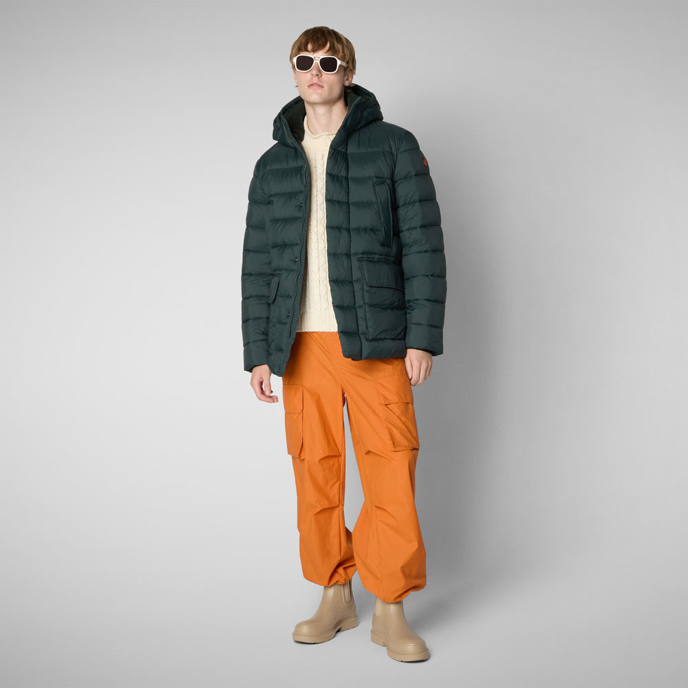 Save the duck PIUMINO ANIMAL FREE CON CAPPUCCIO UOMO LYLE VERDE NERO Grande vendita