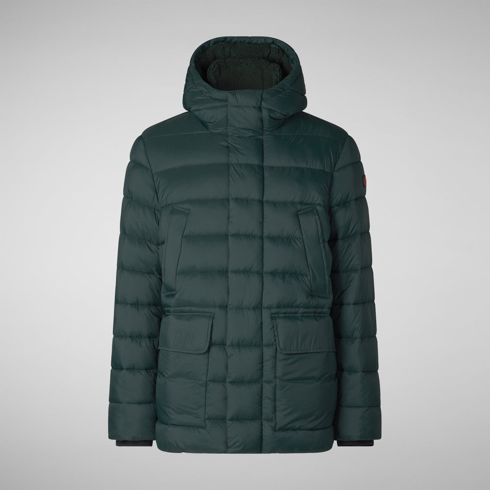 Save the duck PIUMINO ANIMAL FREE CON CAPPUCCIO UOMO LYLE VERDE NERO Grande vendita