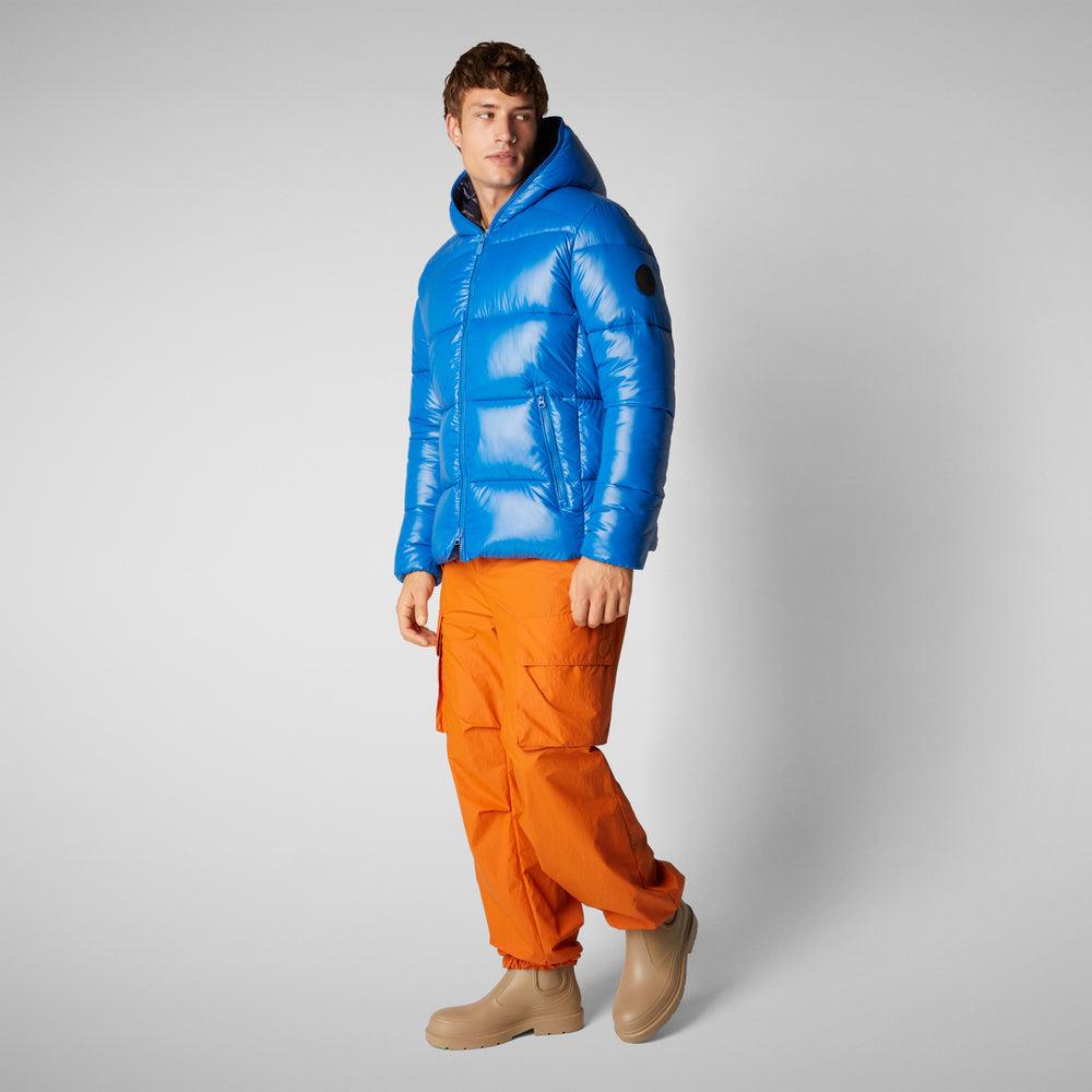 Save the duck PIUMINO ANIMAL FREE CON CAPPUCCIO UOMO EDGARD BLU MIRTILLO Saldi Di Fabbrica