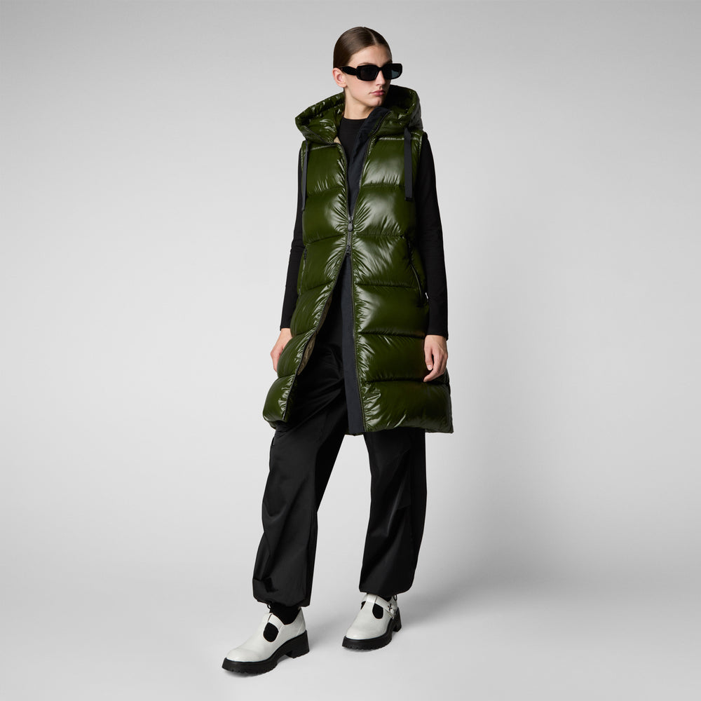 Save the duck GILET CON CAPPUCCIO DONNA IRIA VERDE BOSCO Italy