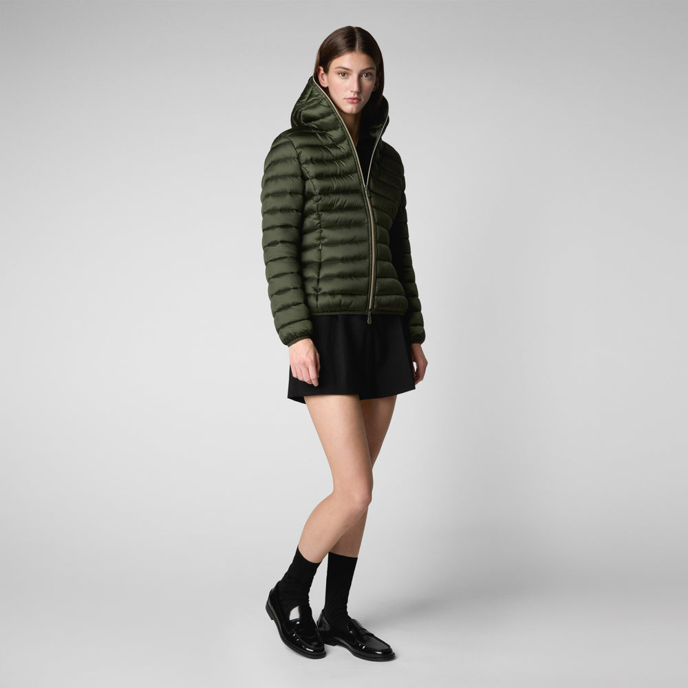 Save the duck PIUMINO ANIMAL FREE CON CAPPUCCIO DONNA ALEXIS VERDE BOSCO Nuovo