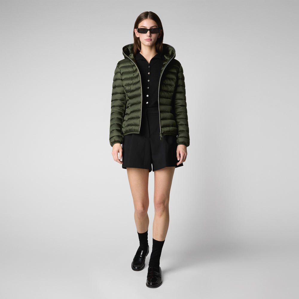 Save the duck PIUMINO ANIMAL FREE CON CAPPUCCIO DONNA ALEXIS VERDE BOSCO Nuovo