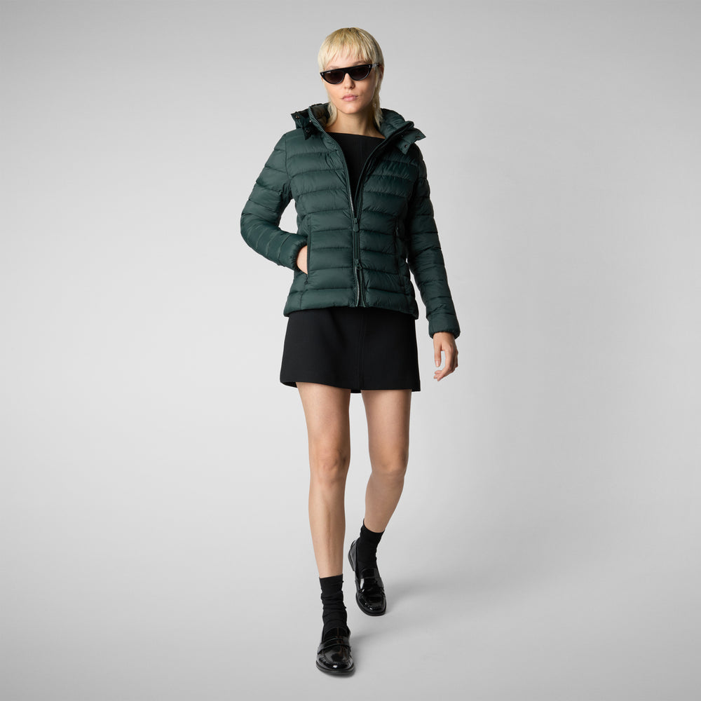 Save the duck PIUMINO ANIMAL FREE CON CAPPUCCIO DONNA AMELIE VERDE NERO Spedizione Gratuita