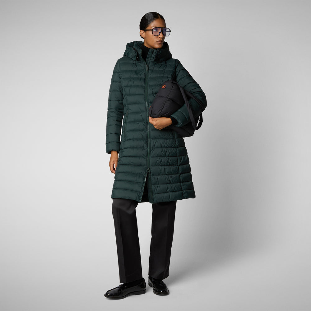 Save the duck PIUMINO ANIMAL FREE CON CAPPUCCIO DONNA EILEEN VERDE NERO In Saldo