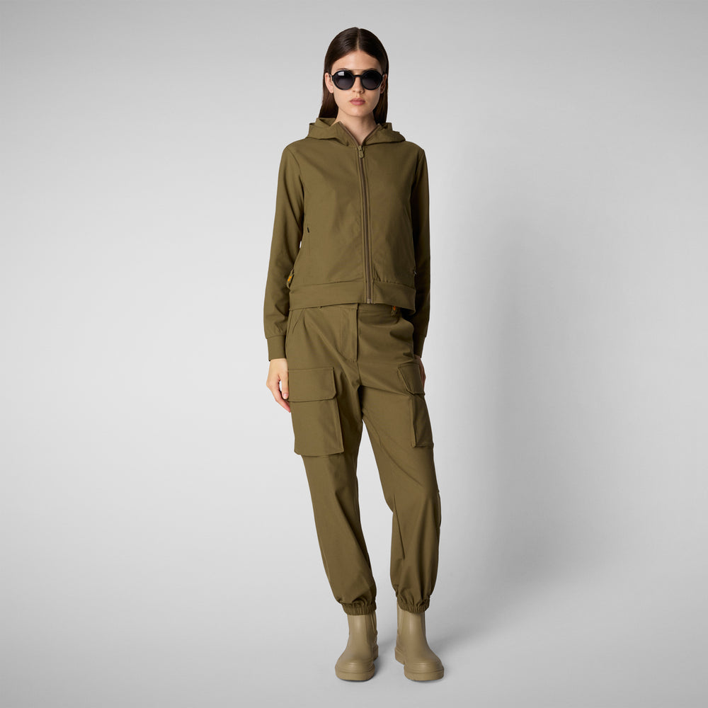 Save the duck FELPA CON CAPPUCCIO DONNA PEAR VERDE MUSCHIO In Linea