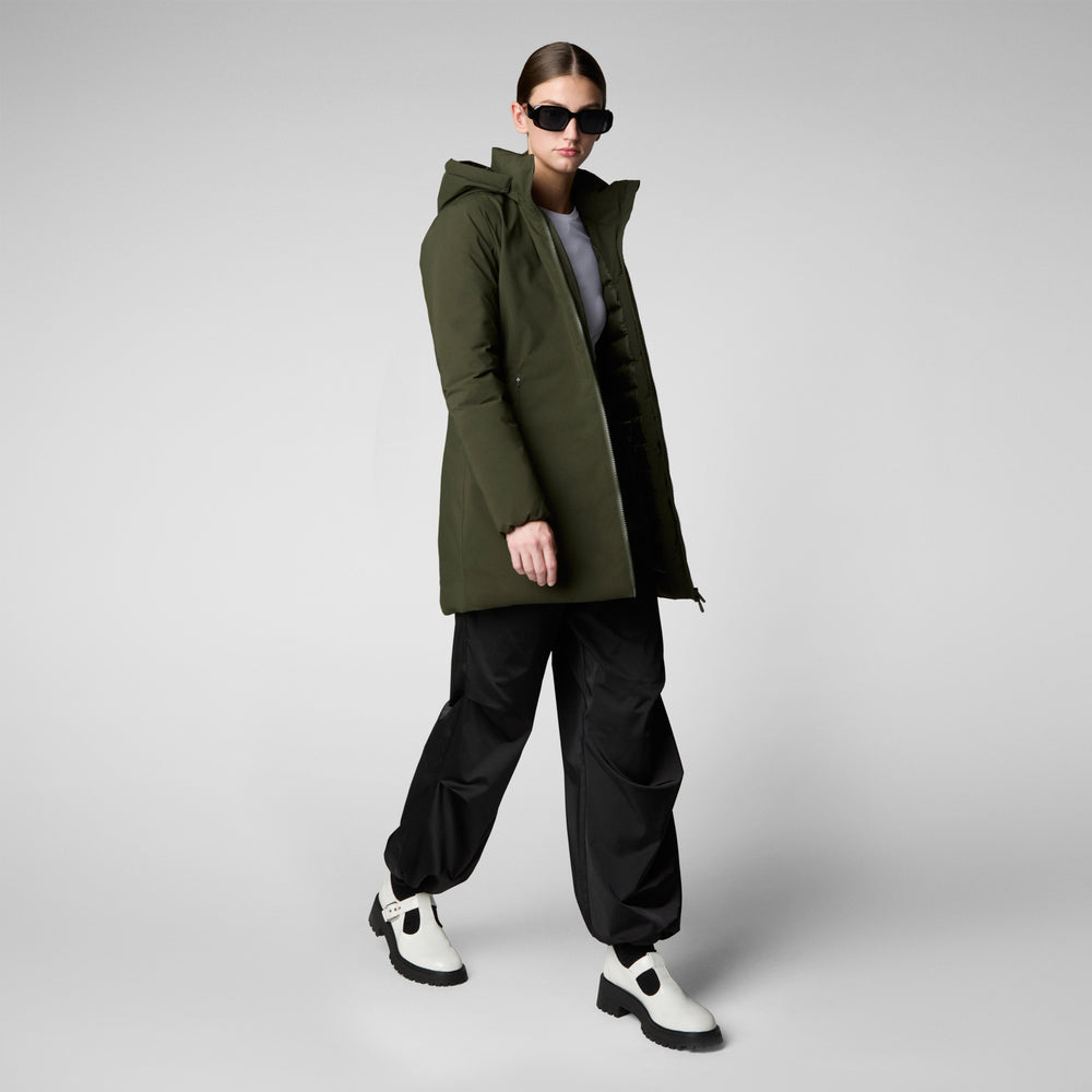 Save the duck PARKA DONNA CON CAPPUCCIO RACHEL VERDE TERRA Qualità