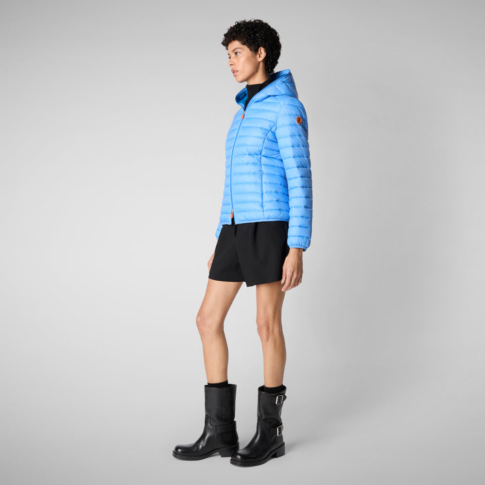 Save the duck PIUMINO ANIMAL FREE CON CAPPUCCIO DONNA DAISY BLU CERULEO Sottocosto