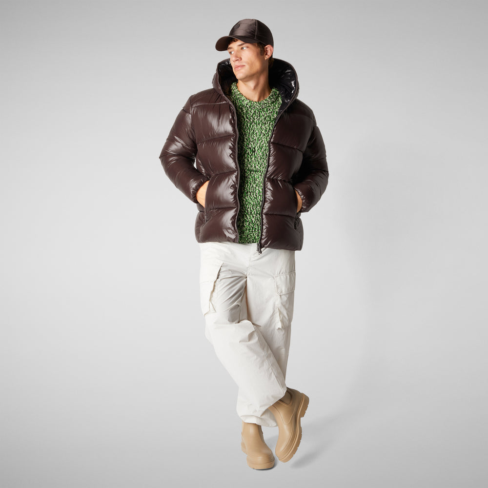 Save the duck PIUMINO ANIMAL FREE CON CAPPUCCIO UOMO EDGARD MARRONE NERO Vendita