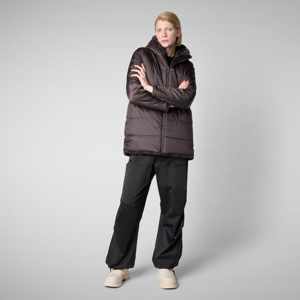 Save the duck GIACCA CON CAPPUCCIO DONNA BRIDGET BROWN NERO Prezzo Ridotto