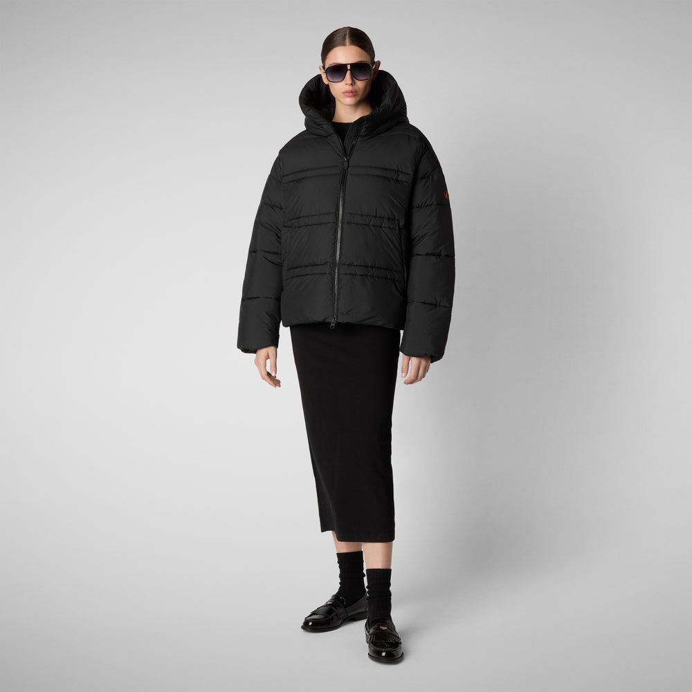 Save the duck PIUMINO ANIMAL FREE CON CAPPUCCIO DONNA KERI NERO Nuovo