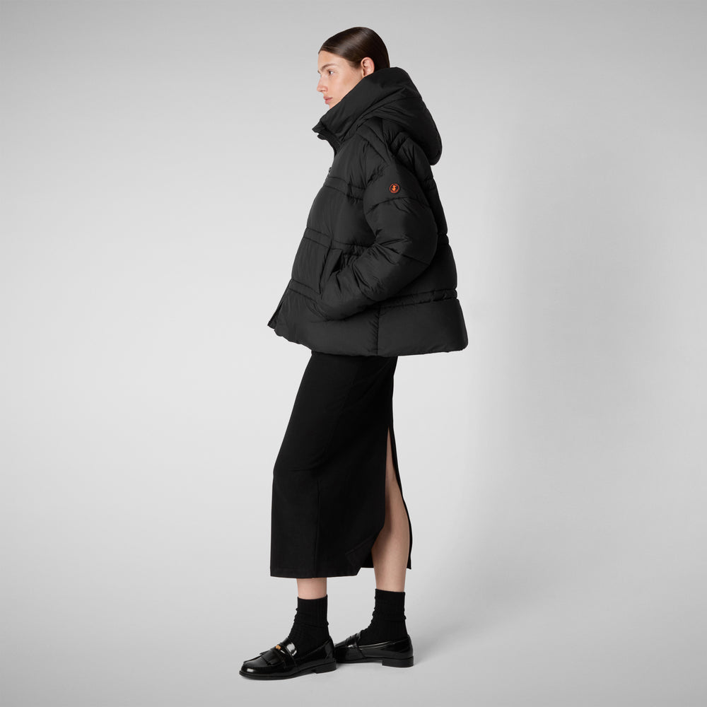 Save the duck PIUMINO ANIMAL FREE CON CAPPUCCIO DONNA KERI NERO Nuovo