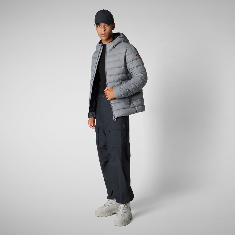 Save the duck PIUMINO ANIMAL FREE CON CAPPUCCIO UOMO HECTOR GRIGIO Sconto