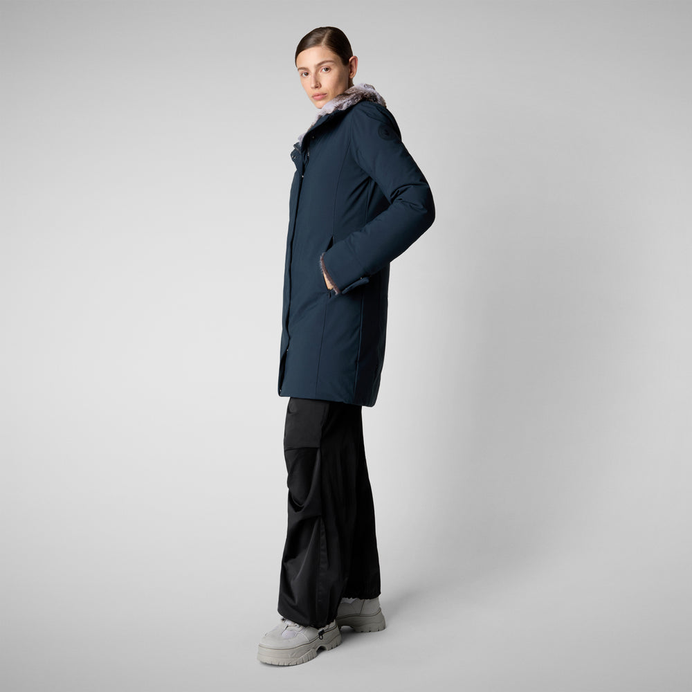 Save the duck PARKA DONNA CON CAPPUCCIO SAMANTAH BLU NERO Promozione Limitata