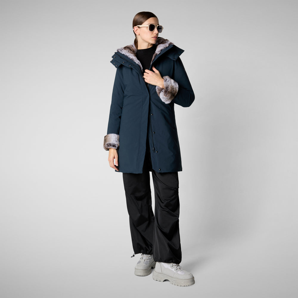 Save the duck PARKA DONNA CON CAPPUCCIO SAMANTAH BLU NERO Promozione Limitata